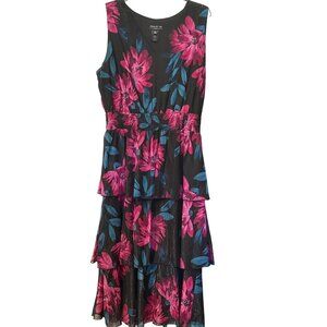 💖Alexa B Woman Sleeveless Floral Tiered Black Dress 20W V-Neck Lightweight